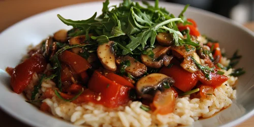 Champignon-Pfanne mit Tomaten und Rucola