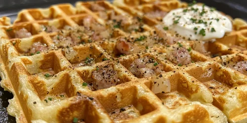 Goldbraune Schinken-Waffeln mit Schnittlauchschmand